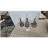 Image 1 : Three Kerosene Lanterns with Clear Glass Chimneys and Metal wall mount