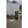 Image 3 : Four Oil Lamps: Two Copper-Toned, One Brass-Toned, and One Wall-Mountable with Iron Base