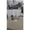 Image 1 : Three Kerosene Lamps: One Metal Base with Glass Chimney and Two Glass Base with Glass Chimneys