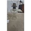 Image 2 : Three Kerosene Lamps: One Metal Base with Glass Chimney and Two Glass Base with Glass Chimneys