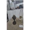 Image 5 : Three Kerosene Lamps: One Metal Base with Glass Chimney and Two Glass Base with Glass Chimneys