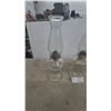Image 2 : Three Clear Glass Kerosene Lamps with Chimneys and Wicks, Ribbed Bases