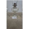 Image 5 : Three Clear Glass Kerosene Lamps with Chimneys and Wicks, Ribbed Bases