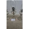 Image 5 : Three Clear Glass Kerosene Lamps with Chimneys and Burners