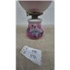 Image 2 : Pink and Blue Floral Painted Oil Lamp with Glass Chimney and Burner. Gone with wind