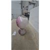 Image 4 : Pink and Blue Floral Painted Oil Lamp with Glass Chimney and Burner. Gone with wind