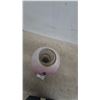 Image 5 : Pink and Blue Floral Painted Oil Lamp with Glass Chimney and Burner. Gone with wind