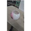 Image 6 : Pink and Blue Floral Painted Oil Lamp with Glass Chimney and Burner. Gone with wind