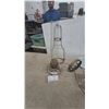 Image 1 : Vintage Kerosene Lamp with Glass Chimney, Metal hanging Holder, and Decorative Metal Shade