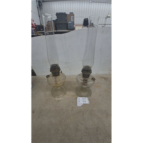 Pair of Clear Glass Aladdin Oil Lamps with Chimneys and Burners