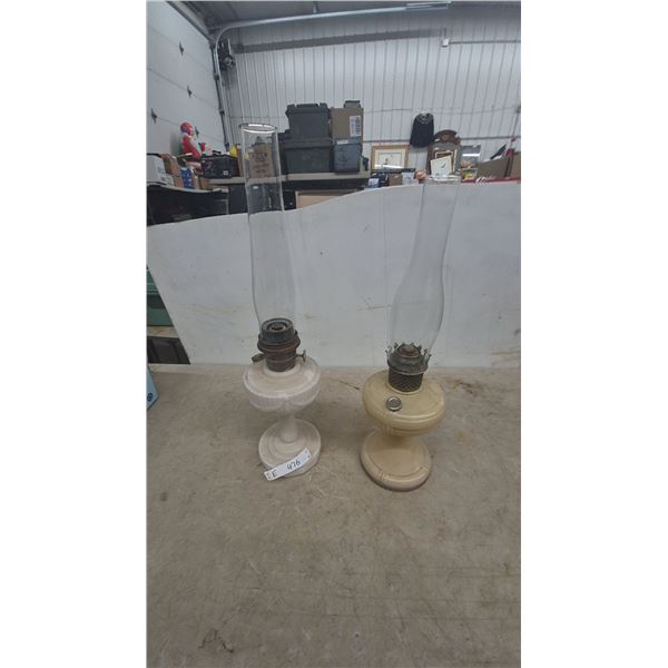 Two Aladdin Kerosene Lamps: One with "Aladdin" Chimney, One with Plain Chimney