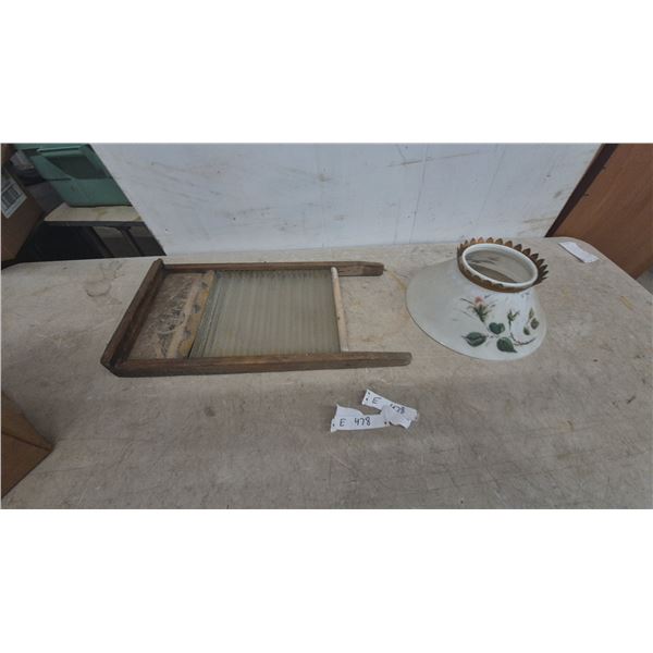 Glass Queen Wash Board and Hand-Painted Glass Lamp Shade