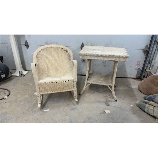 Woven Wicker Rectangular Side Table, 29 × 27 × 19” with Lower Shelf, Cream Finish and Matching