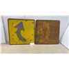 Image 1 : Two Yellow Metal Curved Arrow Road Warning Signs, 24 × 24”