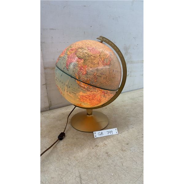 Replogle World Premier Series 12” Diameter Illuminated Desk Globe with Gold Base, c. 1990-1991