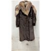 Image 1 : Dark Brown Mink Fur Coat with Natural Fox Fur Shawl Collar and Shoulders, Mid-Length, Sz S-M