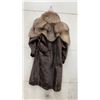 Image 2 : Dark Brown Mink Fur Coat with Natural Fox Fur Shawl Collar and Shoulders, Mid-Length, Sz S-M