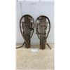 Image 1 : Pair of Vintage Military Wooden Snowshoes with Rope Lacing and Canvas Straps, 21 × 9”