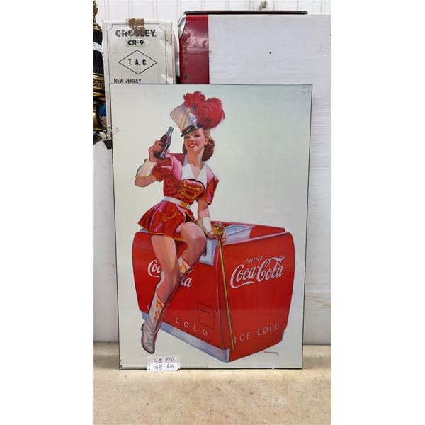Coca-Cola "Drink Coca-Cola Ice Cold" Pin-Up Girl Hardboard Sign, 24 × 36”