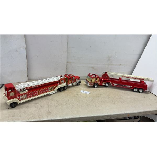 Nylint Pressed Steel Aerial Hook-N-Ladder Pumper and Tonka Semi-Trailer Fire Truck