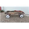 Image 1 : Vintage Eaton Tru Line Wooden Pull Wagon with Nylon Bearings and Red Metal Handle