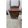 Image 4 : Antique Oak Washstand With Single Drawer, Cabinet Door, and Scrolled High Back Splash