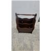Image 1 : Vintage Wood Two-Compartment Magazine Rack with Turned Handle and Scrolled Sides