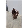 Image 2 : Vintage Wood Two-Compartment Magazine Rack with Turned Handle and Scrolled Sides