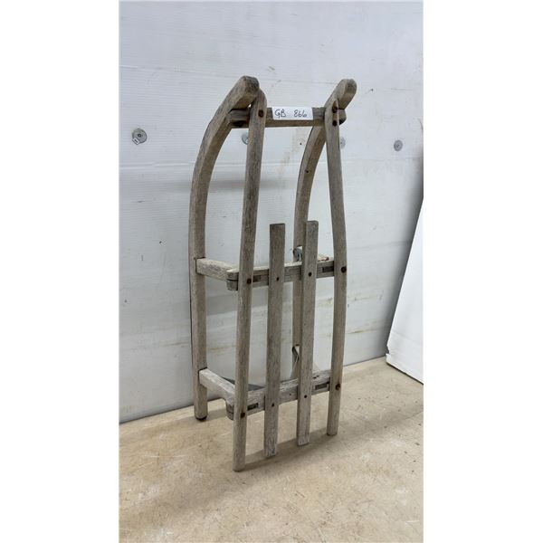 Vintage Weathered Wooden Runner Sled with Metal-Strip Runners, 31 × 12 1/2”