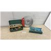 Image 1 : TRD Toyota Racing Development Brake Rotor Wall Clock, Tackle Box with Spark Plugs, and Car
