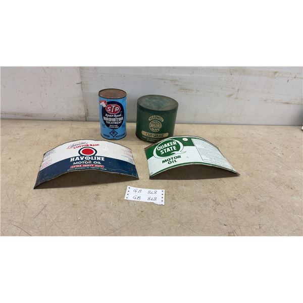 Vintage STP Radiator Treatment, with Product, Wearwell Cup Grease Tins and Havoline, Quaker State