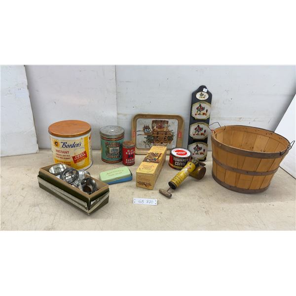 Borden's Instant Powdered Skim Milk and Vintage Tins, Maxwell House Coffee, Blue Ribbon Baking