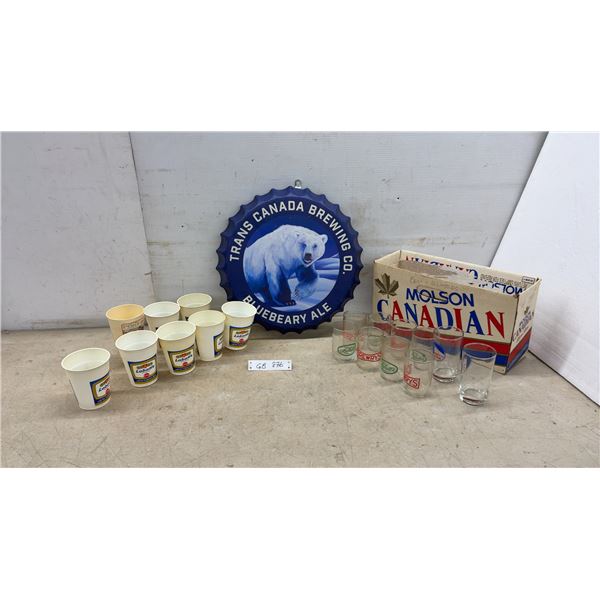 Trans Canada Brewing Co. Blueberry Ale Sign, 16” Diameter, Molson Canadian Box, Labatt's, Drewrys
