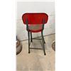 Image 3 : Vintage Industrial Red Metal Shop Stool with Backrest and Rustic Metal Milk Can