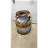 Image 6 : Vintage Industrial Red Metal Shop Stool with Backrest and Rustic Metal Milk Can