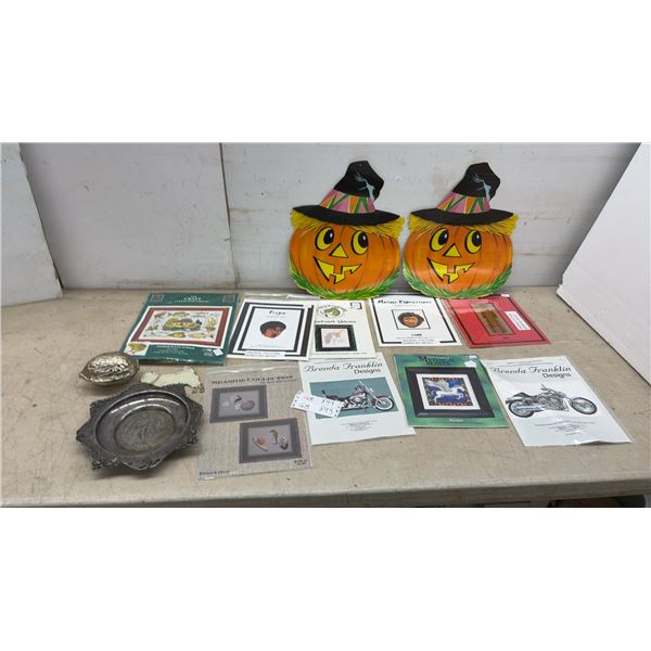 Halloween Pumpkin Decorations, Cross Stitch Patterns, Silver-Plated Dish
