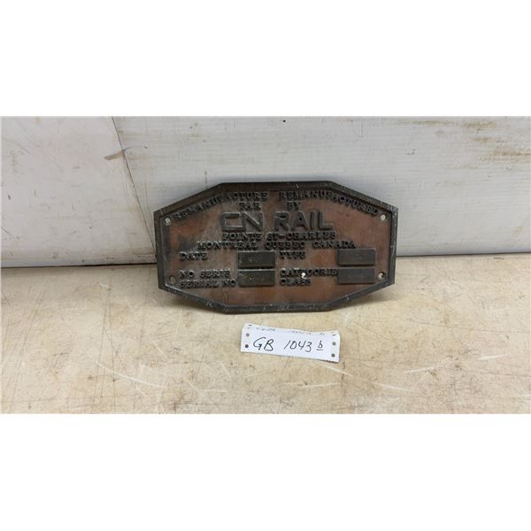 CN Rail Steel Plaque, Pointe St-Charles, Montreal, Quebec, Canada, Dec '68, Type D-3, 6 × 11”