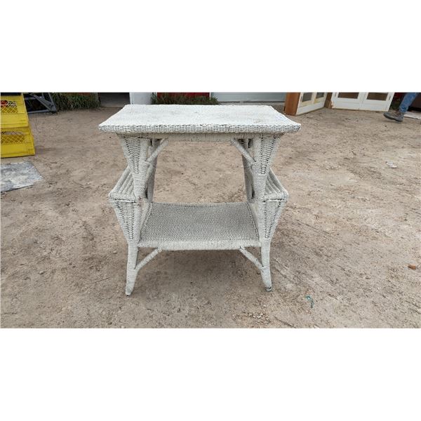 Wicker Table with Lower Shelf, 29 × 19 × 26”