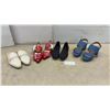 Image 1 : Four New Pairs Shoes, Arezzo Cream Loafer Mules, Red Buckle Heels, Black Slip-Ons, and Denim