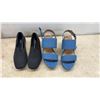 Image 2 : Four New Pairs Shoes, Arezzo Cream Loafer Mules, Red Buckle Heels, Black Slip-Ons, and Denim