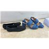 Image 3 : Four New Pairs Shoes, Arezzo Cream Loafer Mules, Red Buckle Heels, Black Slip-Ons, and Denim