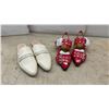 Image 6 : Four New Pairs Shoes, Arezzo Cream Loafer Mules, Red Buckle Heels, Black Slip-Ons, and Denim