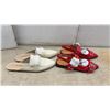 Image 7 : Four New Pairs Shoes, Arezzo Cream Loafer Mules, Red Buckle Heels, Black Slip-Ons, and Denim