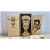 Image 2 : Collection of 11 Pyrography Wood Art Plaques Featuring Von Dutch, Nefertiti, Shark and More
