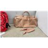 Image 2 : New Red Lightning Bolt Quilted Backpack with Accessories, Peach Faux Leather Duffel Bag