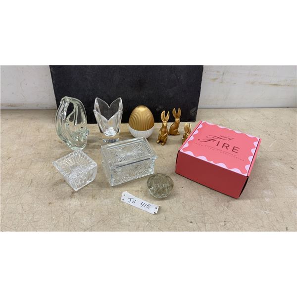 Fire Signs Soy Wax Candle Set, Crystal Trinket Boxes, Glass Vases, Gold Coloured Rabbit Figures