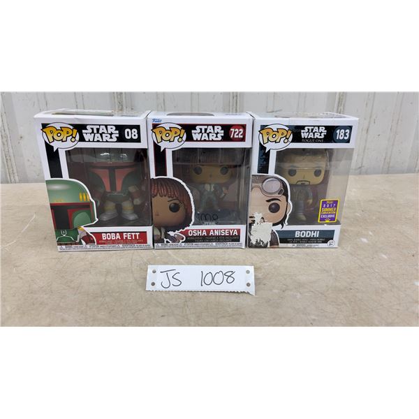 3 Star Wars Funko Pop Figures, 08- Boba Fett, 183- Bisho, and 722- OSHA Aniseya