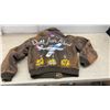 Image 9 : Hand-Painted Winnipeg Jets Themed Leather Bomber Flight Jacket, Size Large