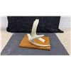 Image 2 : Hand-Carved Eagle Sculpture on Deer Antler with Wooden Base, 10 × 11 × 7”