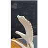 Image 6 : Hand-Carved Eagle Sculpture on Deer Antler with Wooden Base, 10 × 11 × 7”
